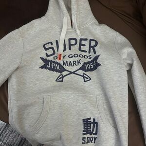 Superdry Heather Gray Hoodie with Navy Print
